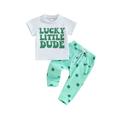 Suanret St. Patrick s Day Baby Boys Irish Holiday Clothes Letter Short Sleeve T-Shirt Shamrock Long Pants Green 2-3 Years