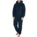 YOTMKGDO Mens Pajamas Set Couples Costumes 2023 Men Artificial Wool Long Sleeve Pajamas Casual Solid Color Zipper Loose Hooded Jumpsuit Pajamas Casual Winter Warm Navy+L