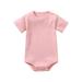 Elainilye Fashion Newborn Baby Bodysuit Girls Boys Summer Short Sleeve Solid Color Jumpsuit Romper Sizes Newborn-24M