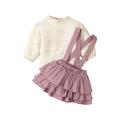 Thaisu Infant Girl 2Pcs Outfit Solid Jacquard Long Sleeve Mock Neck Tops Ruffled Suspender Shorts
