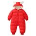 Toddler Baby Boys Girls Hood Quilted Puffer Romper Fleece Sherpa Lined Solid Long Sleeve Full Zip Down Jumpsuit with Ear Winter Warm Thicken Padded Bodysuit