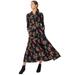 Plus Size Women's Button Front Maxi Shirtdress by ellos in Black Red Floral (Size 28)