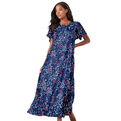 Plus Size Women's Long Floral Print Cotton Gown by Dreams & Co. in Evening Blue Cardinals (Size 3X) Pajamas