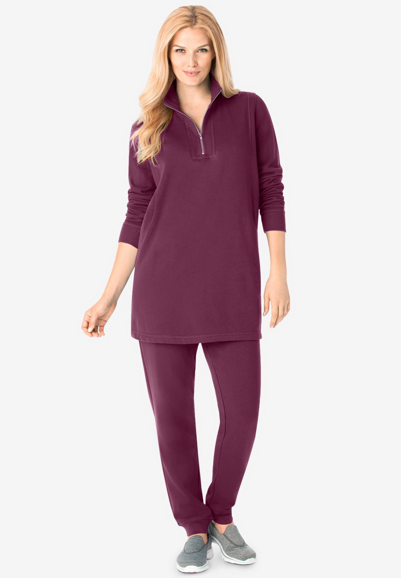 Plus Size Women's 2-piece fleece sweatshirt set by Woman Within in Deep Claret (Size M)