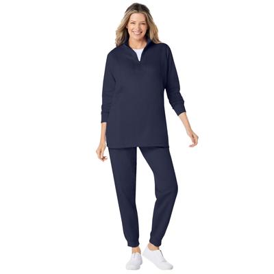 Plus Size Women's 2-piece fleece sweatshirt set by Woman Within in Navy (Size L)