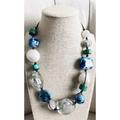 Jessica Simpson Jewelry | Jessica Simpson Chunky Lucite Necklace ~Signed~Foil Bead Lucite/Ceramic/Wood~ | Color: Blue | Size: Os