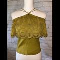 Anthropologie Tops | Anthropologie Strappy Eyelet Lace Ruffle Trim Halter Top Green Sz Small Ribbed | Color: Green | Size: S