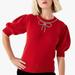 Kate Spade Sweaters | Kate Spade Women's Red Pearl-Rhinestone Bow Short Sleeve Sweater - Size Medium | Color: Red | Size: M