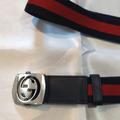 Gucci Accessories | Gucci Belt With Silvertone Gg Buckle | Color: Blue/Red | Size: Os