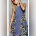 Free People Dresses | Free People Blue Floral Paint The Sun Lace-Up Trapeze Mini Slip Dress Size M | Color: Blue/Gold | Size: M