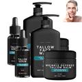Wrinkle Defense Tallow Balm, 3 In 1mens Skincare Kit, Tallow Serum & Face Wash, beef tallow face moisturizer, Mens Tallow Face Cream, Tallow Men's Face Wash, Anti-Wrinkle Night Serum (2Set)