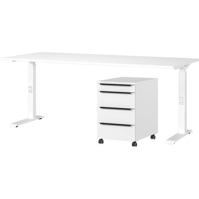 Büromöbel-Set GERMANIA "Mailand", weiß, B:180cm, Spanplatte, Metall, Arbeitsmöbel-Sets, inkl. Schreibtisch und Rollcontainer Image