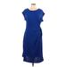 See You Monday Casual Dress - Wrap: Blue Solid Dresses - Women's Size Large