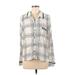 Vince Camuto Long Sleeve Button Down Shirt: Ivory Plaid Tops - Women's Size Large