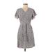 Ann Taylor LOFT Casual Dress - Shirtdress: Gray Floral Dresses - Women's Size 2 Petite