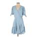 LC Lauren Conrad Casual Dress - Mini V Neck Short sleeves: Blue Solid Dresses - Women's Size Small