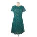Adrianna Papell Casual Dress - A-Line Crew Neck Short sleeves: Teal Solid Dresses - Women's Size 8
