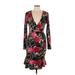 Derek Heart Casual Dress - Wrap: Black Floral Motif Dresses - Women's Size Large