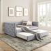 Daybed with Trundle Upholstered Tufted Sofa Bed, with Button and Copper Nail on Square Arms,Full Daybed & Twin Trundle