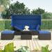 Blue Retreat 2-Piece Outdoor Patio Daybed with Retractable Canopy and Washable Cushions