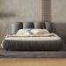 Queen Bed Weight Capacity 1000lbs Upholstered Pleating Design Frame Cloud-like Oversized Headboard, Grounded Platform Bed Frame