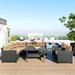 Beige Elegant 6-Piece Outdoor Patio Rattan Dining Wicker Sectional Sofa Set with Plywood Table