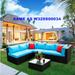 Black+Blue Comfortable 5-Piece PE Rattan Outdoor Furniture Set with U-Shaped Sofa