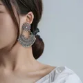 Boucles d'oreilles pendantes en argent oxydé pour femmes bijoux afghans fleur sculptée cadeau de