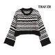 TRAF ZR-Pulls à col rond pour femmes pulls à rayures Y2k pull en tricot pour dames haut à manches