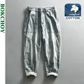 2024 Spring New Washed Vintage Cargo Jeans for Men Clothing Casual Soft Cotton Streetwear Men Pants