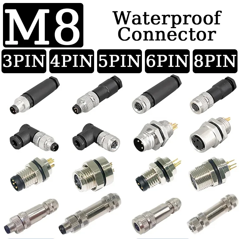 5/20/100Pcs M8 Wasserdichten Stecker 3/4/5/6/8 Pin Flansch/Gerade/rechts Winkel Männlich Weiblich Luftfahrt Steckdose sensor Kabel Image
