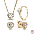 Bestselling Gold Heart Series Jewelry Set S925 Sterling Silver Shining Heart Ring Necklace Luxury