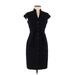 Calvin Klein Casual Dress - Sheath V Neck Short sleeves: Blue Print Dresses - Women's Size 6 Petite