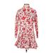 Zara Casual Dress - DropWaist Collared 3/4 sleeves: Red Floral Dresses - Women's Size X-Small