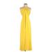 T-Bags Los Angeles Casual Dress - A-Line Halter Sleeveless: Yellow Print Dresses - Women's Size X-Small