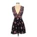 Forever 21 Casual Dress - A-Line Plunge Sleeveless: Black Floral Dresses - Women's Size Small