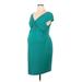 Motherhood Casual Dress - Sheath Plunge Short sleeves: Green Solid Dresses - Women's Size X-Large Maternity