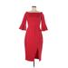 Zara Basic Cocktail Dress - Sheath Boatneck 3/4 sleeves: Red Print Dresses - Women's Size Medium