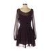 Free People Casual Dress - A-Line Boatneck Long sleeves: Burgundy Dresses - Women's Size X-Small