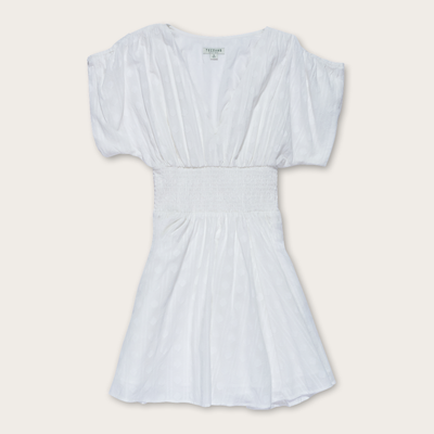 Tecovas Women's Mini V-Neck Ruched Dress, White, Cotton, Size Large