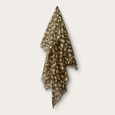 Tecovas Women's The Floral Ranch Scarf by Kristopher Brock, Olive/Beige Floral, Cotton Blend