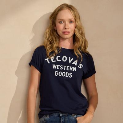 Tecovas Women's Western Goods T-Shirt, Navy/Bone, Pima Cotton, XS