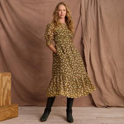 Tecovas Women's The Charlie Dress by Kristopher Brock, Olive/Beige Floral, Cotton Blend, Size XS