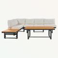 Bailongdoo 3-Piece Outdoor Sectional Sofa Set w/ Height-adjustable Seating & Coffee Table Wood/Natural Hardwoods in Black/Brown/White | Wayfair