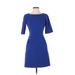 Tahari Cocktail Dress - A-Line Crew Neck Short sleeves: Blue Solid Dresses - Women's Size 0 Petite