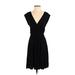 Ann Taylor LOFT Casual Dress - Party V Neck Short sleeves: Black Print Dresses - Women's Size Small Petite