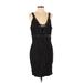 Venus Casual Dress - Sheath Plunge Sleeveless: Black Print Dresses - Women's Size Large