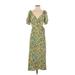 L Space Casual Dress - Midi V Neck Short sleeves: Yellow Floral Dresses - Women's Size Small