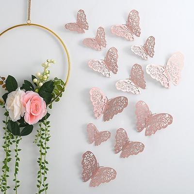 12 goldene Schmetterlingsdekorationen – 3D-Wandkunst für Partys, Bastelarbeiten und Babypartys – einfach anzubringende Aufkleber für eine schöne und elegante Dekoration. Image