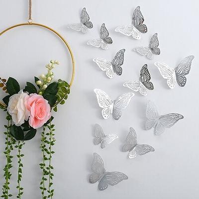 12 goldene Schmetterlingsdekorationen – 3D-Wandkunst für Partys, Bastelarbeiten und Babypartys – einfach anzubringende Aufkleber für eine schöne und elegante Dekoration. Image